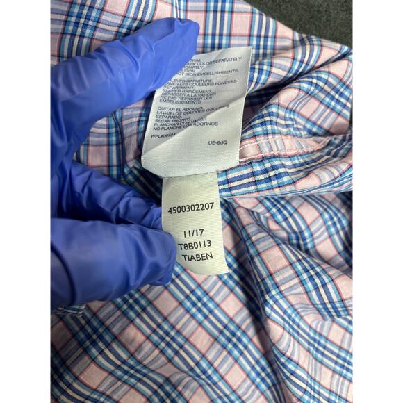 Boys, Tommy Hilfiger, pink and blue plaid long sleeve button-down shirt 10 - Picture 5 of 7